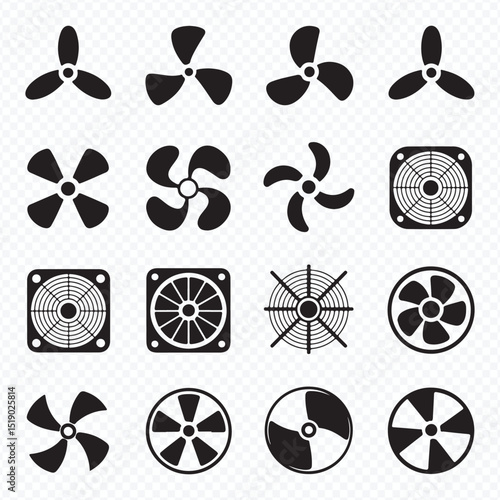 Fan and Propeller Icon Pack in Flat Style for Cooling and Ventilation