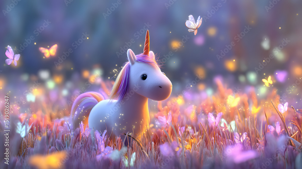 3d Cartoon Illustration of a glowing Unicorn 3d Cartoon Illustration of a glowing Unicorn