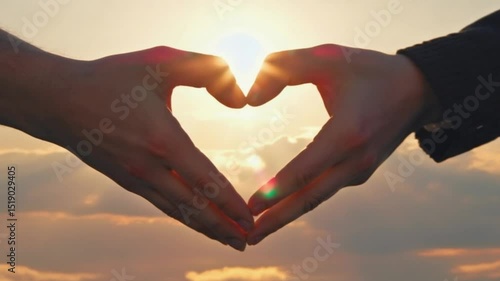 Hands Making Heart Shape in Sunset