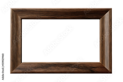 A Rustic Brown Wooden Picture Frame with a Blank Canvas  isolated on transparent background	