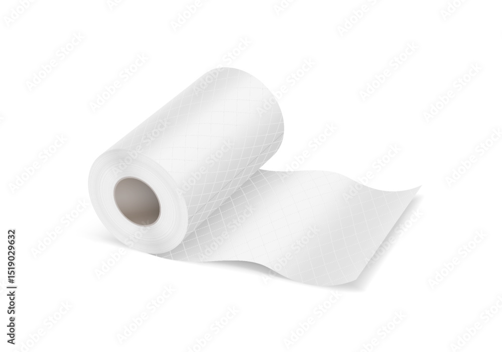 Fototapeta premium Illustration of a roll of white toilet paper in a realistic style. It features soft textures and precise details. This versatile image is ideal for hygiene or household topics.