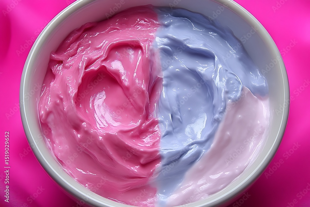 Two-toned cosmetic cream in a bowl. Two-toned cosmetic cream in a bowl.