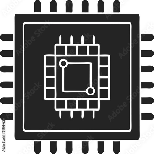 Black silhouette design representing a quantum algorithm chip with circuitry layout