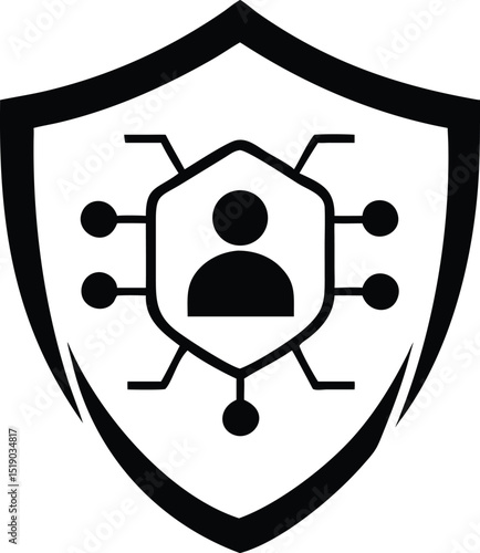 Black silhouette deepfake detection shield symbol indicating online protection and security