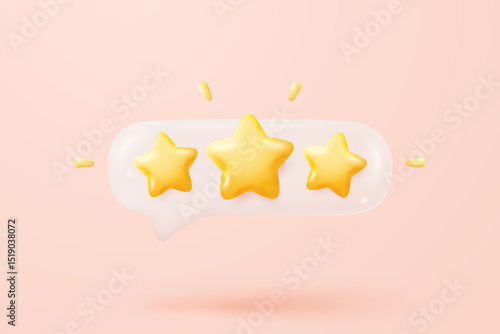 3d bubble rating stars for best excellent services rating for satisfaction. Review for quality customer rating feedback from client employee, product review. 3d star icon vector render illustration