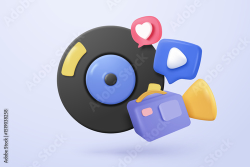 3D media data with video and photo gallery library. Searching image and video files in database. Document management soft, document form, compound docs concept. 3d file icon vector render illustration