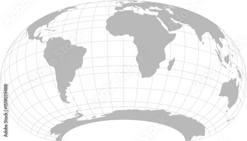 World vector map with continent boundaries and graticules (Africa and  Antarctica centered view, 20 degrees south offset, Armadillo projection, PPT-compatible & fully editable)