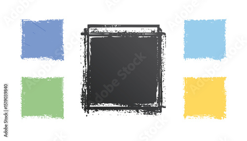 Frame box with brush crayon texture. Square shape for text. Color vector background. Paint border, cute hand drawn paper design. Doodle stroke, rectangle pastel or chalk elements.design, vector, 
