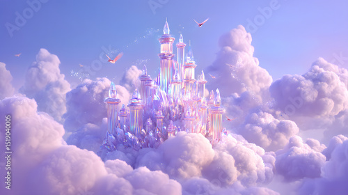 Fototapeta Naklejka Na Ścianę i Meble -  3d Cartoon illustration of a sparkling crystal castle