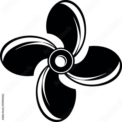 Propeller fan with four blades and circular center vector silhouette
