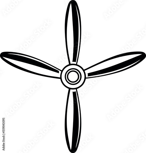 Simple black and white vector image of a stylized propeller with four blades vector 