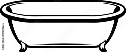 Stylized black and white illustration of a clawfoot bathtub with clean lines vector silhouette 