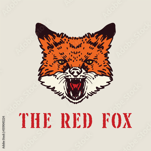 Fierce angry red fox screaming fury hand drawn illustration vector design