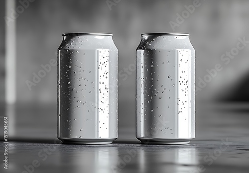 Aluminum can mockup with condensation on textured surface

