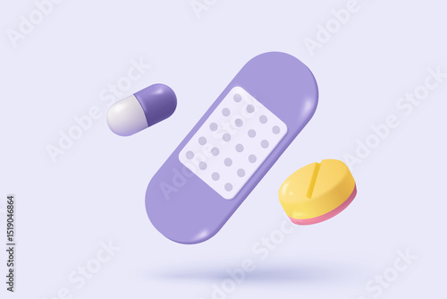 3d medical plaster icon sign. Adhesive bandage for aid of wound. breathable bandage for accident or surgery. Medicine plaster strips for first aid. 3d health care icon vector render illustration
