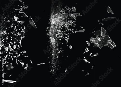 Broken glass on the black background. Isolated realistic cracked glass effect	