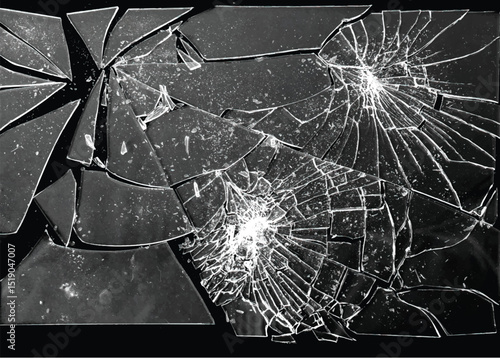 Broken glass on the black background. Isolated realistic cracked glass effect	