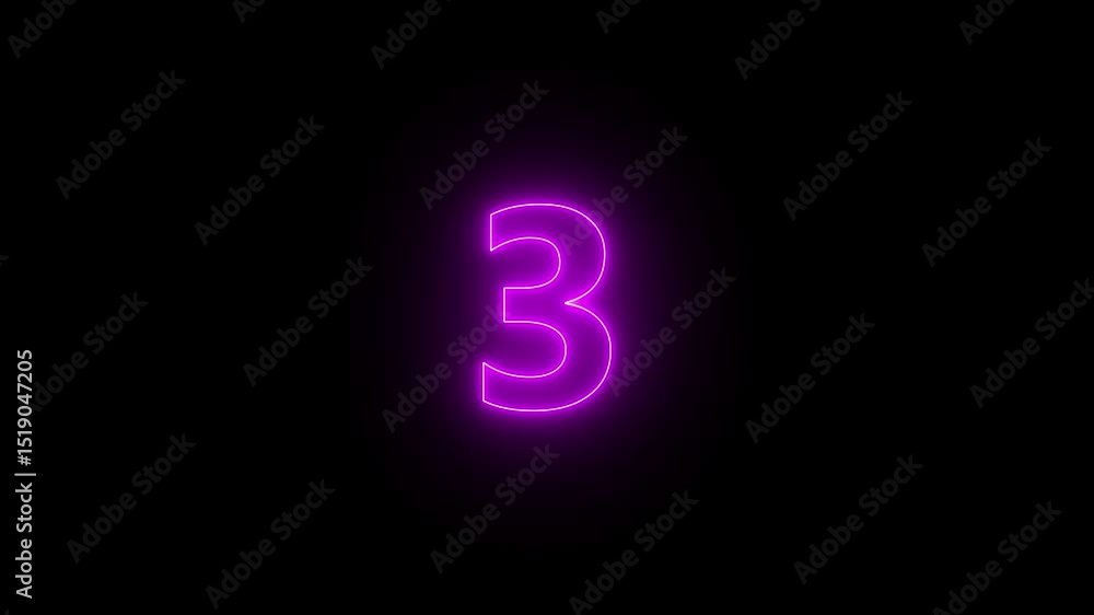 Neon 3 Number. Glowing number 3 countdown on black background. seamless loop animation. Neon 3 Number. Glowing number 3 countdown on black background. seamless loop animation.