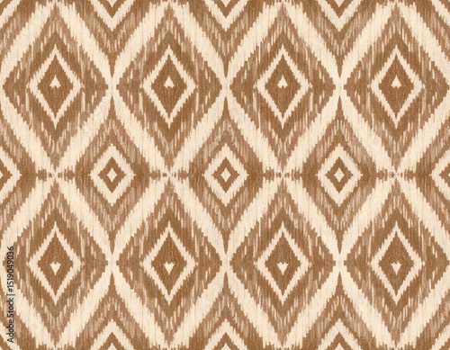 Seamless Ethnic Ikat Carpet Pattern with Grunge Texture and Abstract Artistic Background