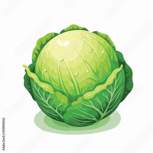 Fresh cabbage with dew drops, vibrant green simplicity