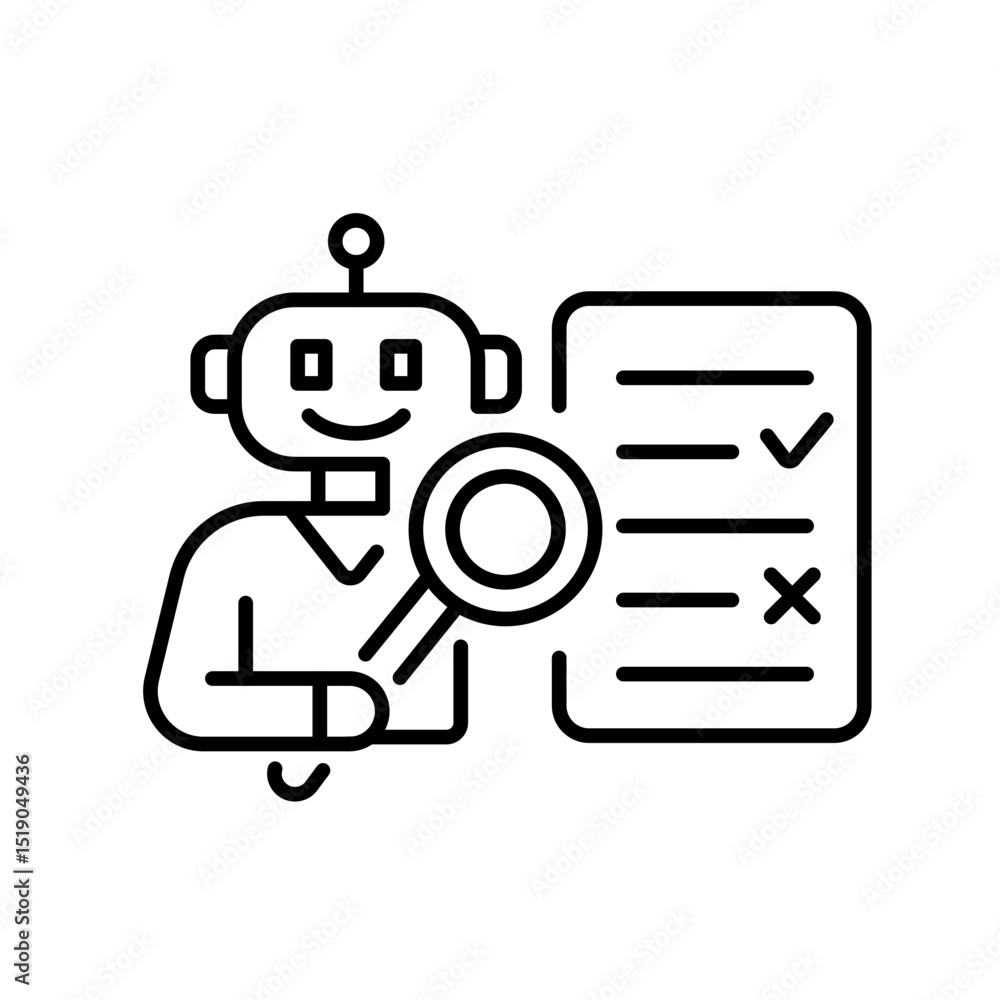 Editable stroke linear icon of AI grading essays automatically for use in academic automation systems and educational platforms Editable stroke linear icon of AI grading essays automatically for use in academic automation systems and educational platforms