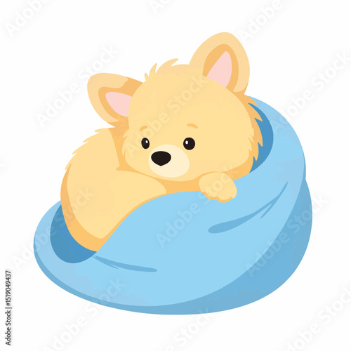 Fluffy dog relaxing in cozy blanket, warmth and comfort
