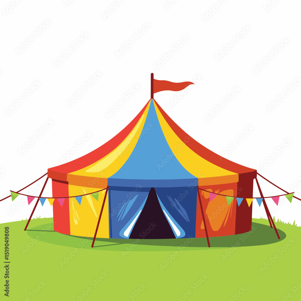 Colorful community event tent in a green field, festive celebration Colorful community event tent in a green field, festive celebration