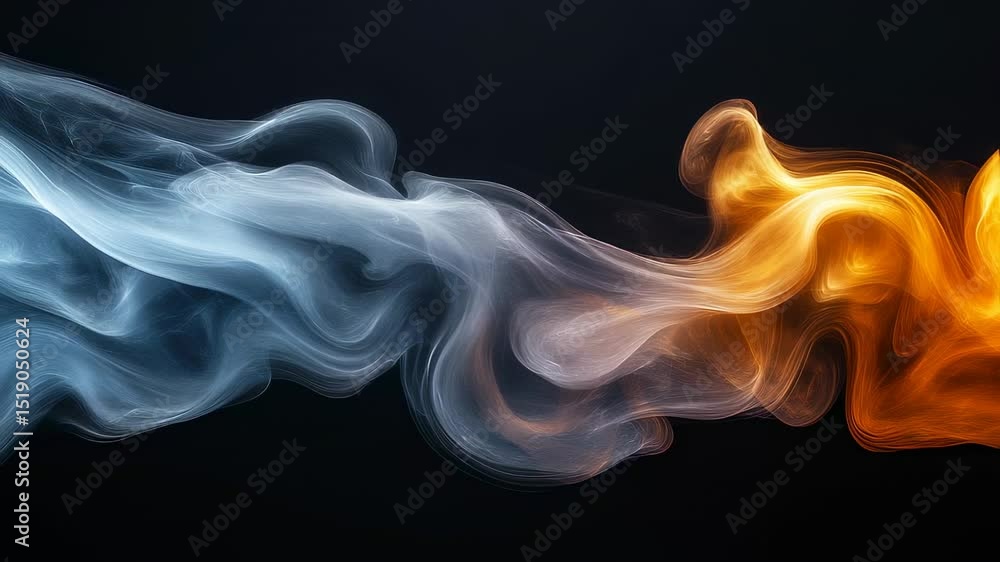 Abstract Fire and Ice Elemental Smoke Flowing on Black Background Beautiful Visual Abstract Fire and Ice Elemental Smoke Flowing on Black Background Beautiful Visual