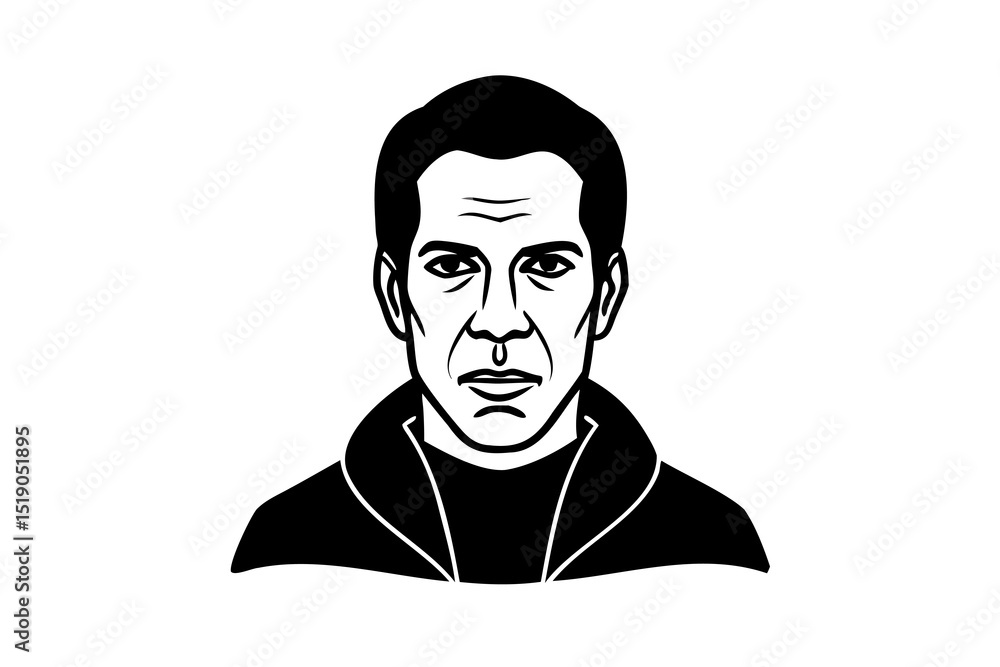 Black and white portrait illustration of a man serious face Black and white portrait illustration of a man serious face