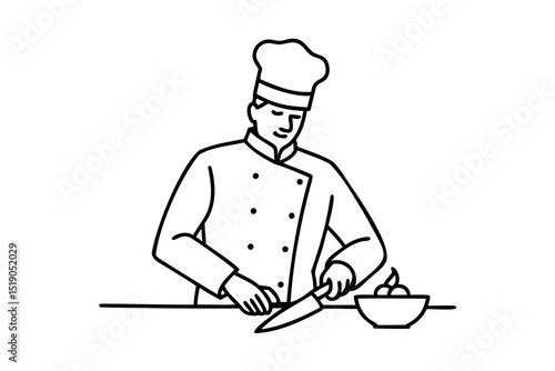 Chef in uniform preparing food chopping vegetables