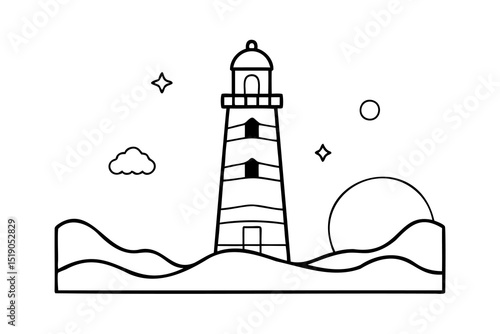Lighthouse seascape minimalist line art illustration