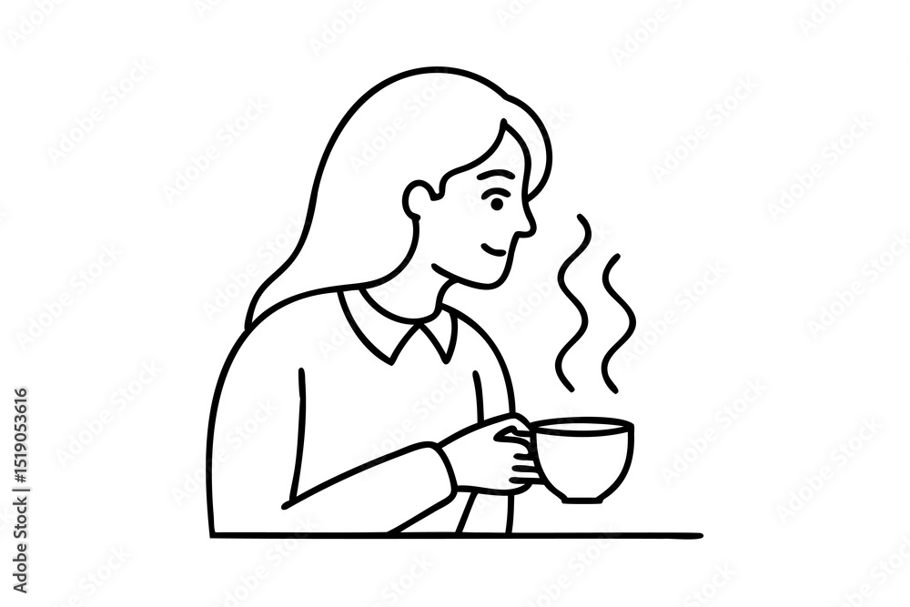 Woman enjoying a warm beverage hot drink coffee tea mug Woman enjoying a warm beverage hot drink coffee tea mug