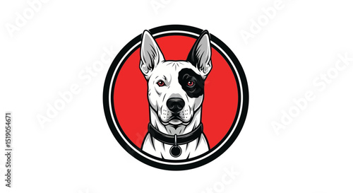 Bull Terrier Dog Breed Portrait in Red Circle Emblem