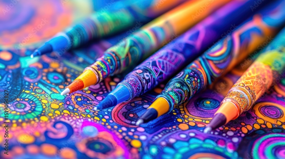 Obraz premium Vibrant Mandala Pens on Artistic Background
