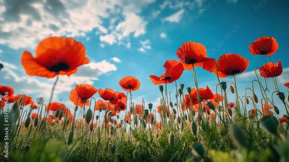 Fototapeta premium Vibrant Poppy Field Under a Summer Sky
