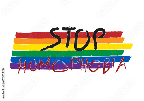 Bandera con los colores del orgullo lgbtq+ con e lema stop homophobia 