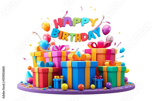 birthday cake with candles and balloons