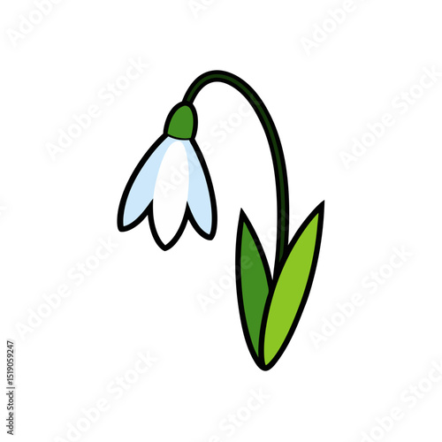 First Snowdrop Flower Vector Doodle Clipart