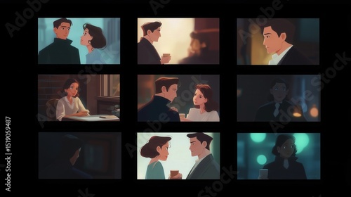 Romantic Animated Scenes Between Couple in Cozy Urban Setting