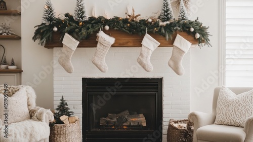 Cozy Christmas Fireplace Decor: Festive Socks & Garland