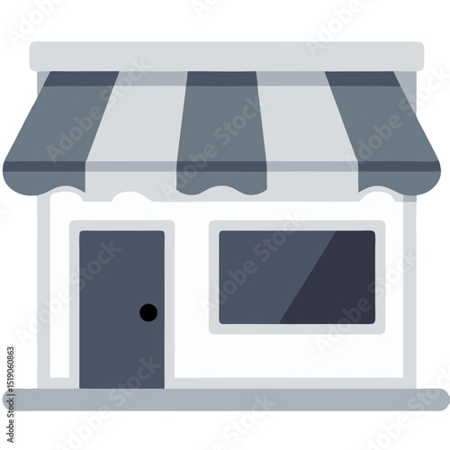Simple Flat Icon of a Small Shop with Striped Awning