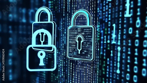 Wallpaper Mural Digital locks symbolizing cybersecurity, set against a backdrop of binary code representing data Torontodigital.ca
