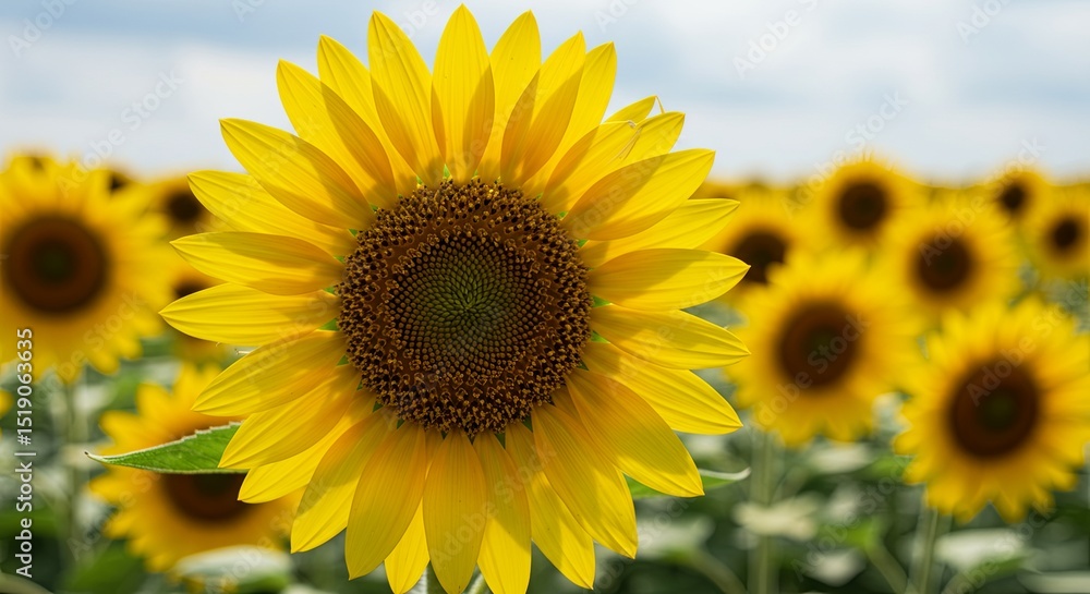 Obraz premium A close up of a yellow sunflower with a few other sunflowers in the background