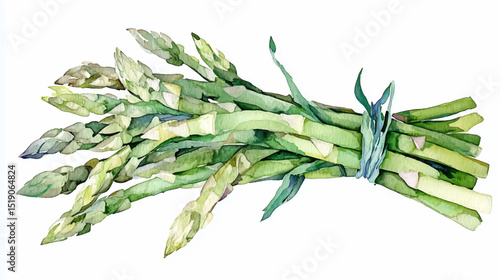 Vector illustration of bunch asparagus isolated white background, watercolor paint