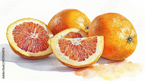 A watercolor vector painting of grapefruits, isolated on a white background