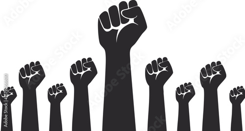 Vector Set of Seven Black Fists Raised in Solidarity and Defiance with Bold Graphic Contrast