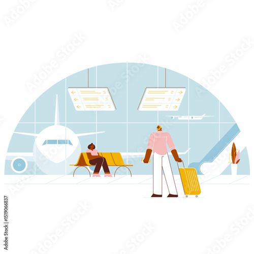 Vector illustration of a construction worker with a business family, including a mother, father, and child