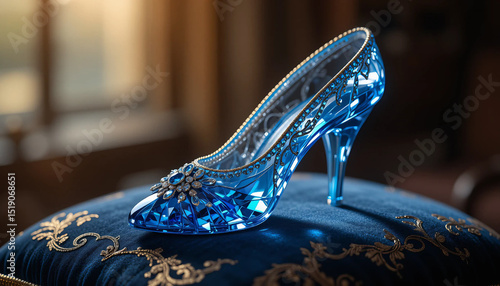 A beautiful blue glass slipper adorned with a sparkling sapphire brooch.
IA generativa.