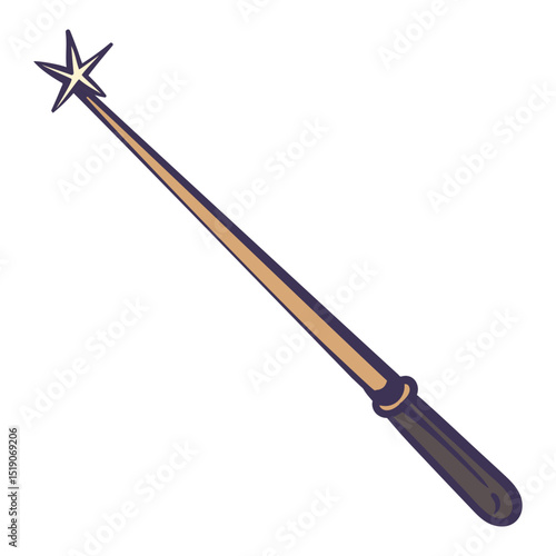Vector magic wand for wish fulfillment. Mystical witch's staff for witchcraft. Halloween decor element in flat style.