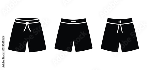Three Styles of Mens Black Shorts Icon Set